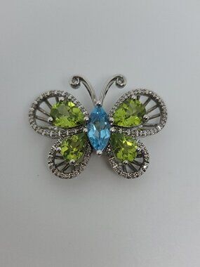 Topaz, Peridot, Synthetic Diamond & Sterling Butterfly Pendant